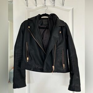BLANKNYC Faux Leather Moto Jacket Women's S Black Full Zip Pocket Long Sleeve
